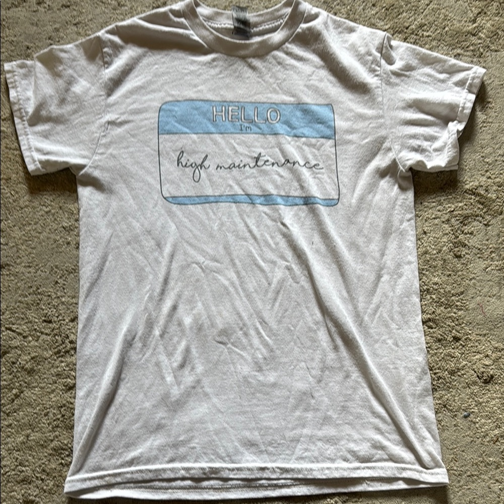 White and Blue Short Sleeve Tee with Crew Neck